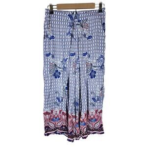UMGEE Blue Red Paisley Floral Loose Baggy Crop Wide Leg Boho Hippie Pants SZ L